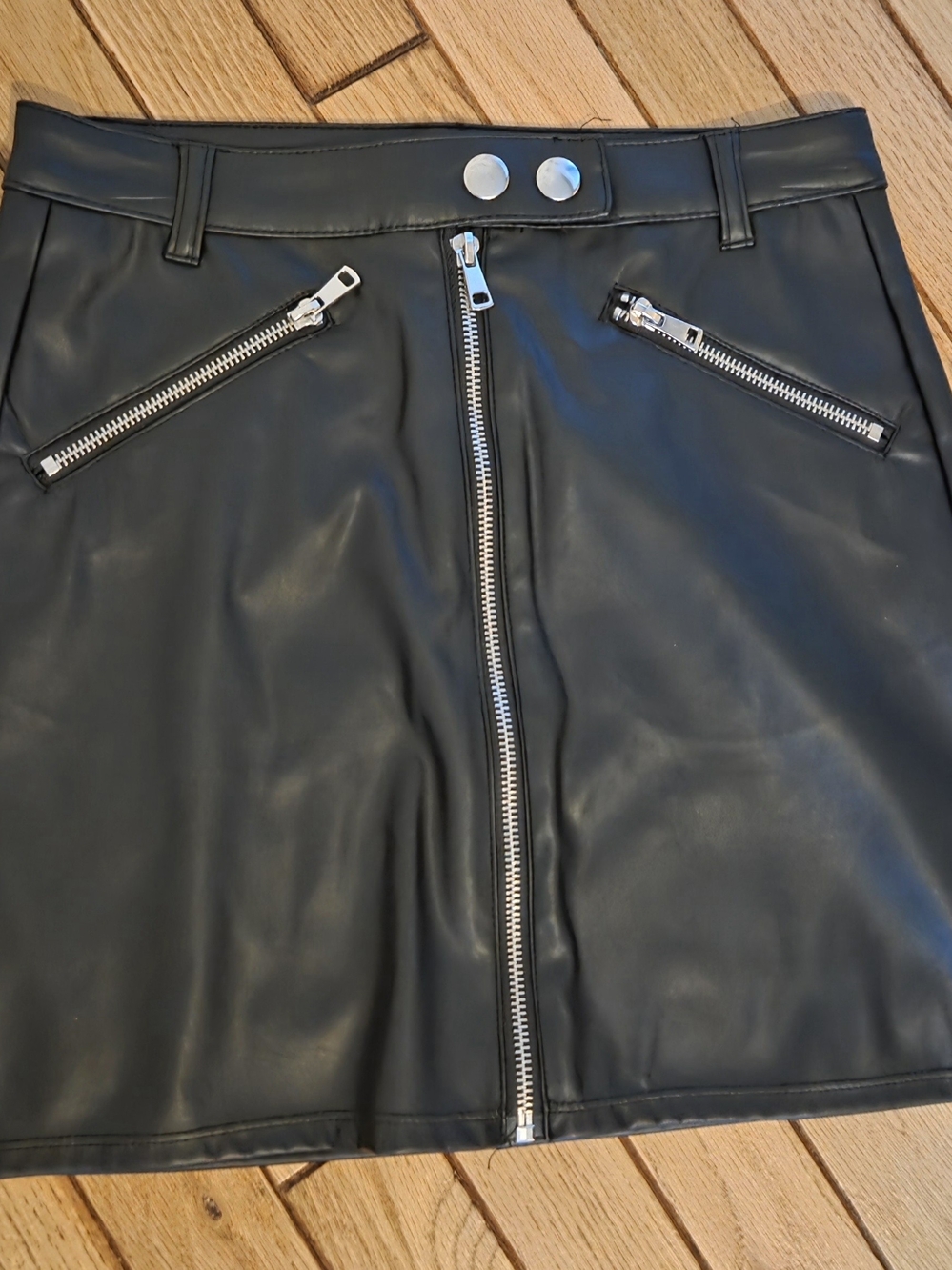 wild fable Black Faux Leather Zip-Front Mini Moto Skirt
